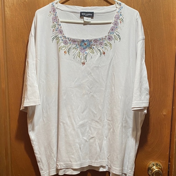 Lucky USA Tops - Vintage 3X White Embellished Short Sleeve Tee with Sequins Fairy Vibes